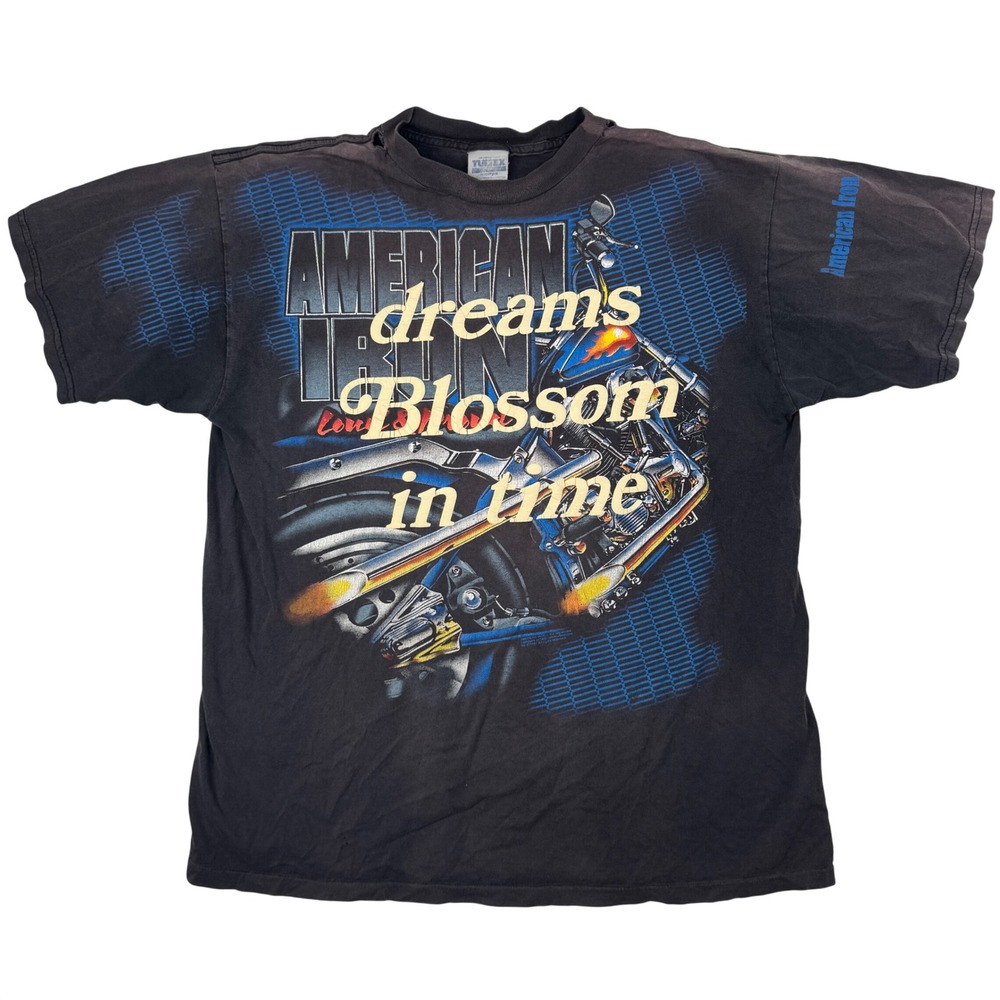 Vintage Tultex American Iron Motorcycle Men's XL Spellout Graphic 90s Biker Tee